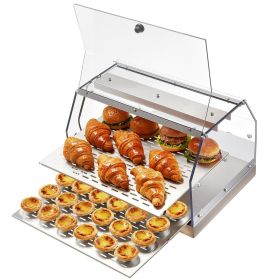 2-Tier Commercial Food Warmer Display, 450W Food Display Warmer with Light, Detachable Shelves and Double-Sided Door Design, 85-185 F Air Heating