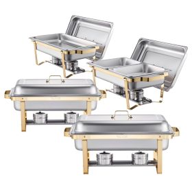 Chafing Dish Buffet Set, 8 Qt 4 Pack, Stainless Steel Chafer with 2 Full Size and 4 Half Size Pans