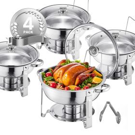 Chafing Dish Buffet Set, 5 Qt 4 Pack, Stainless Steel Chafer with 4 Full Size Pan (Style: Silvery-Glass Lid, Set: 4 Pcs)